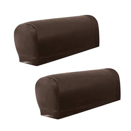 2pcs Stretchable Armrest Covers And 4 Adhesive Pad PU-Brown