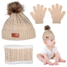 (Beige) Winter Baby Hat Scarf Gloves Set For Cozy Protection As Gift Keeping