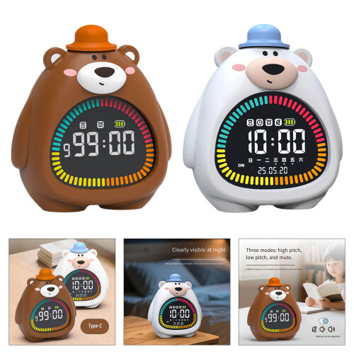 Visual Timer Alarm Clock With Bear Shape Nightlight LED-White 2