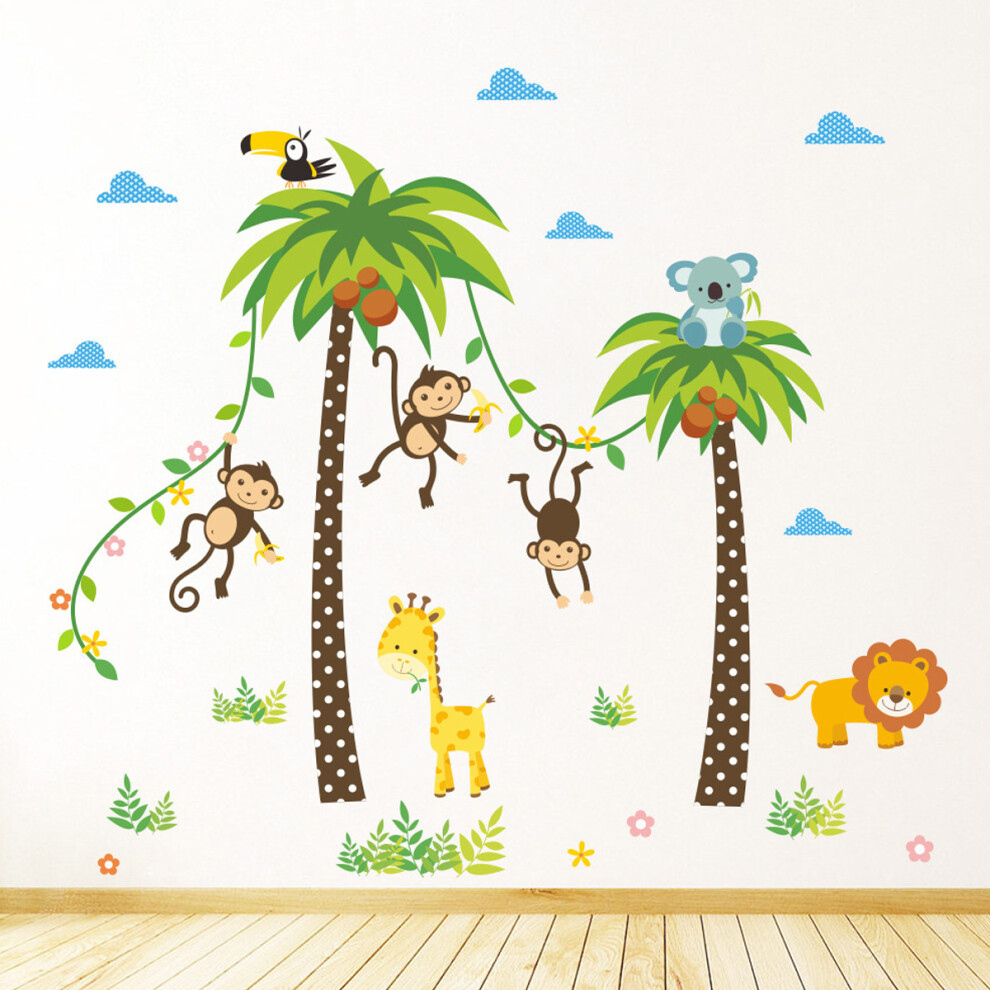 Vinyl Wall Stickers For Kids Bedroom Decoration, Repositionable Stickers Easy To Apply For Safari Animals Wall Art, 2 Sheets Never Damage The Wall