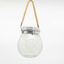 (4 Colors) Cracked Glass Lantern 30 LEDs Waterproof Outdoor Solar Hanging Jar Light for Patio Courtyard Festival