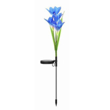 (Blue) Solar Power Lily Flower 4 LED Lights Garden Stake Lamp Yard Outdoor Decor