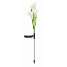 (White) Solar Power Lily Flower 4 LED Lights Garden Stake Lamp Yard Outdoor Decor