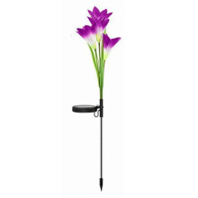 (Purple) Solar Power Lily Flower 4 LED Lights Garden Stake Lamp Yard Outdoor Decor