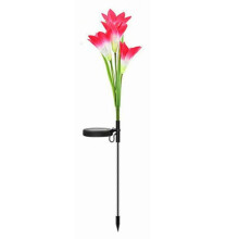 (Red) Solar Power Lily Flower 4 LED Lights Garden Stake Lamp Yard Outdoor Decor