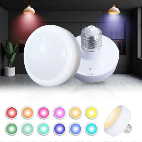 (2Set) RGB 3AA Battery Operated LED Puck Light with E26 Screw, Wireless Timer Dimmable, 13 Color Options 1