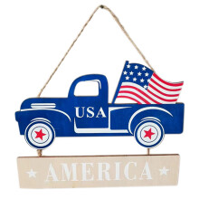 Décoration pour le Memorial Day, panneau en buis 22,5 x 18 cm, motif drapeau américain rouge, blanc et bleu, accessoires raffinés.