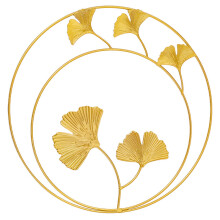 Rustieke gouden wanddecoratie, levendige metalen ginkgoblad hangende sculpturen voor slaapkamer en buiten, abstracte lijntekening voor aan de muur,