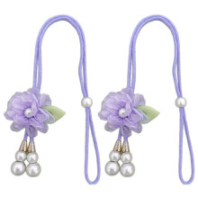 Stylish Set of 2 Curtain Tie Backs Floral Pearls-Purple