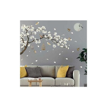 Vintage Floral Wall Art Mural, Durable Moisture Resistance Removable DIY Wall Stickers for Living Room Bedroom, Eco-friendly Self-Adhesive Cherry Blos