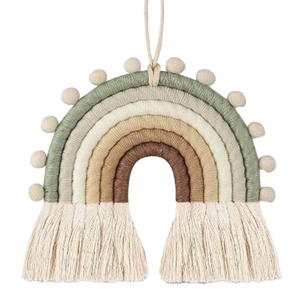 Boho Macrame Rainbow, Handcrafted Pom Pom Garland, Universal Decor for Seasonal Brightening, Safe Non-Toxic Wall Art for Baby Nursery