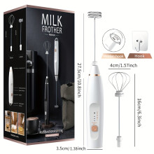 (White) [USB Milk Frother] 2 Stainless Whisks Milk Frother Handheld | USB-Rechargeable, 3-Speed Adjustable for Cappuccinos, Hot