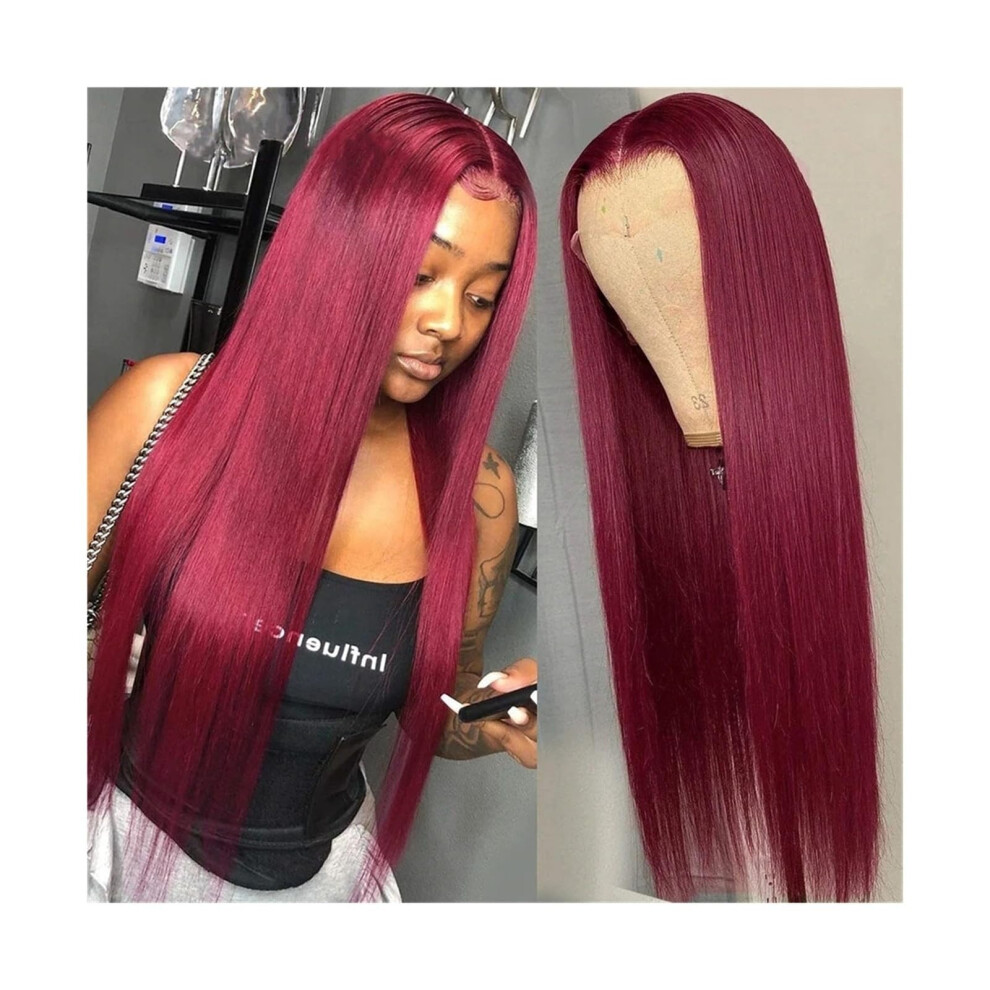 Unisex Red Wig 99J Burgundy Lace Front Wig, Straight Remy Hair, 13X4 Hd Lace Frontal, Pre Plucked, Baby Hair, 150 Density