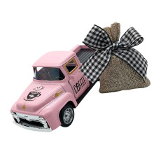 Retro Miniature Coffee Truck Model Ornament for Tiered-Pink
