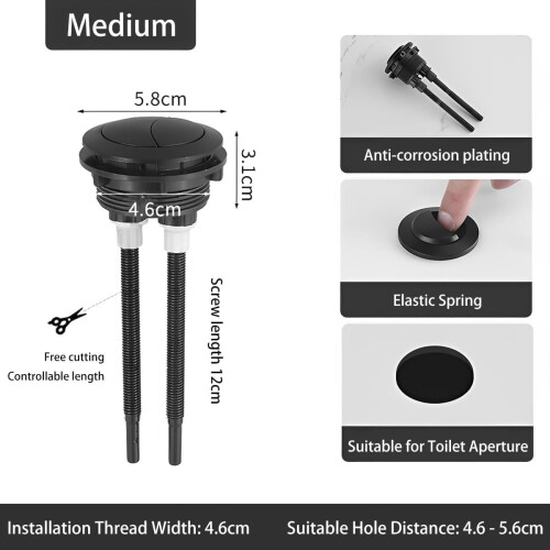 48mm Black Toilet Flush Button Universal Fit For Tanks Durable Plastic Easy Install Modern Design Efficient Flushing 1Pc 1
