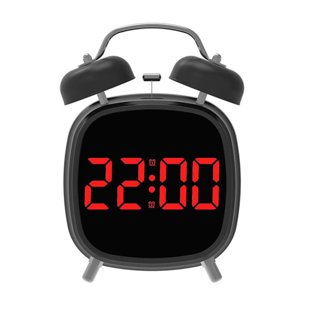 Black/Red Vintaged Digital Alarm Clock Twin Bells- Shell Ligh