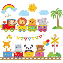 Adesivos de parede Safari Adventure, fáceis de remover e atóxicos, com animais da savana para bebês. Adesivos criativos de parede com o alfabeto e