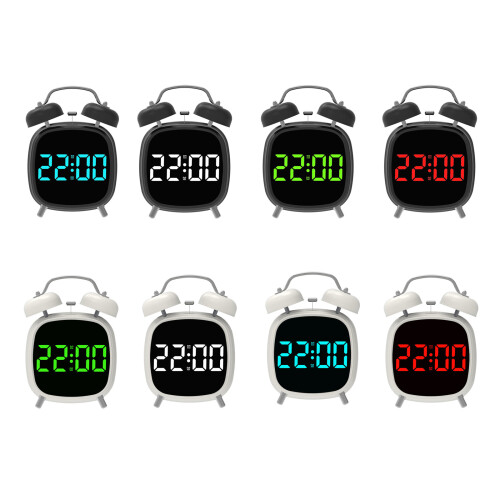Double Bells Alarm Clock with Night Light-White shell blue lig 2