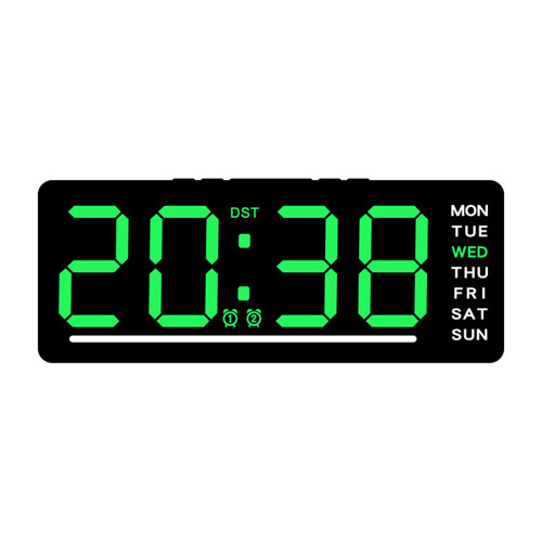 LED Clock Digital Alarm Clock With Adjustable Brightness-Green