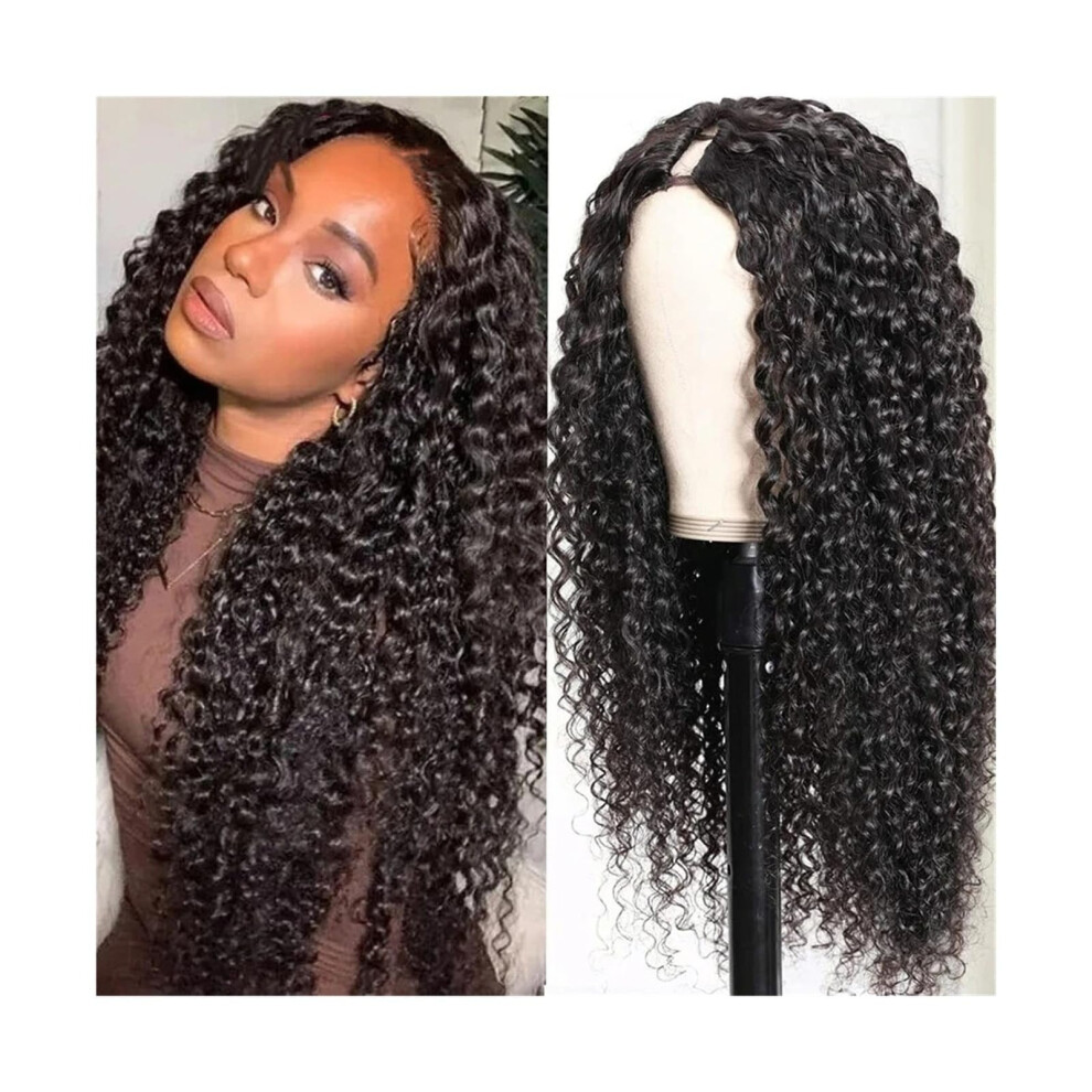 Unisex Black U Part Wig Kinky Curly For Women Human Hair U Shape Clipin Cosplay Wig 1026 Inches