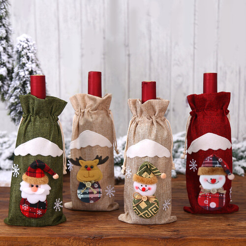 Couverture de bouteille de vin de noël, décor de joyeux noël,-UN 2