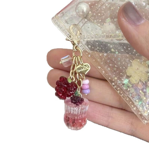 Adorable Grape Ice Teas Charm Keychain Handcrafted Compact Bag
