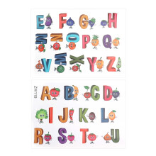 Adesivos de parede decorativos com o alfabeto de animais, série de frutas, design com letras em inglês para decoração de quarto infantil, PVC de