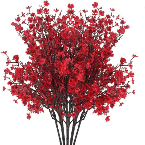 Τεχνητά λουλούδια Babys Breath, ζωηρό κόκκινο ύφασμα από αληθινή αφή, υψηλής ποιότητας