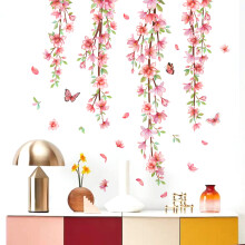 Floral Wall Decor Wall Stickers, Hanging Flower Vines Spring Cherry Blossom Branches Peel and Stick Mural, DIY Wall Art for Living Room Bedroom Bathro