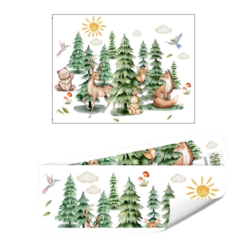 2 Stück Waldtiere Baum Wandtattoo, Wandaufkleber Kinderzimmer, Lichtfarbe Babyzimmer Wandsticker,  Baum Reh Bär Fuchs Hase Wandaufkleber, 30x90 cm