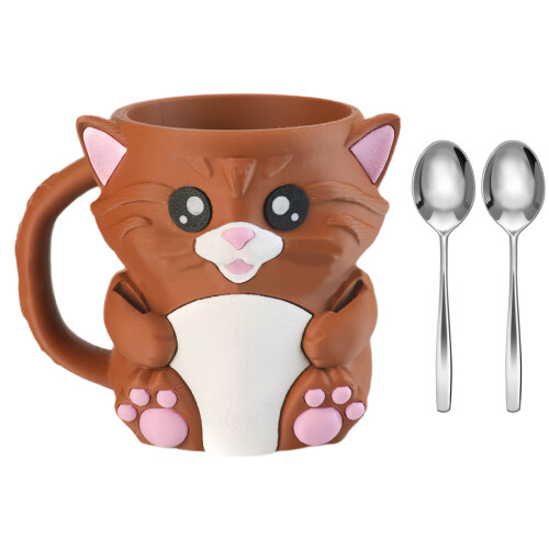 Whimsically Ice Cream Container Organizers-Cat brown With spoon