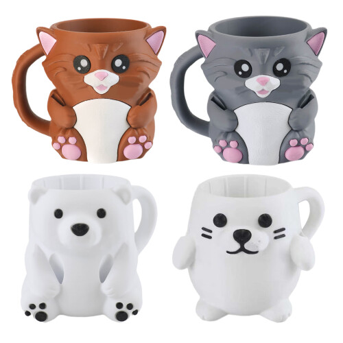 Decorative Animal Theme Ice Cream Container-Cat gray With spoon 1