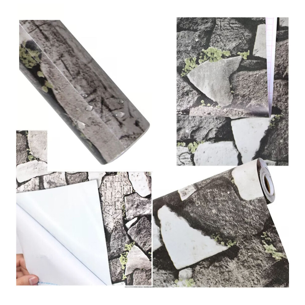 Removable Wallpaper For Kitchen Backsplash, Waterproof Self Adhesive Decorative Shelf Paper With 3D Brick Pattern And Realistic Stone Textured Look, E 9012352619336