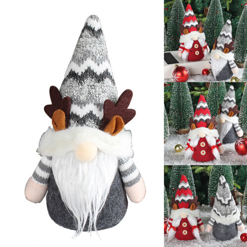 Gestrickte Weihnachts-Hirschgeweih-Mütze,-Schnurrbartpuppe 2