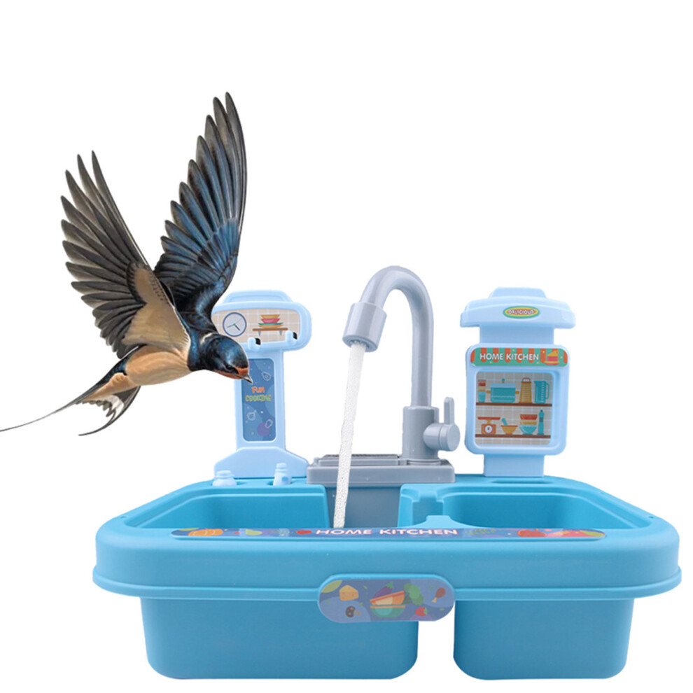 Blue Battery Operated Bird Bath Bowl Parrots Bathtub Shower
