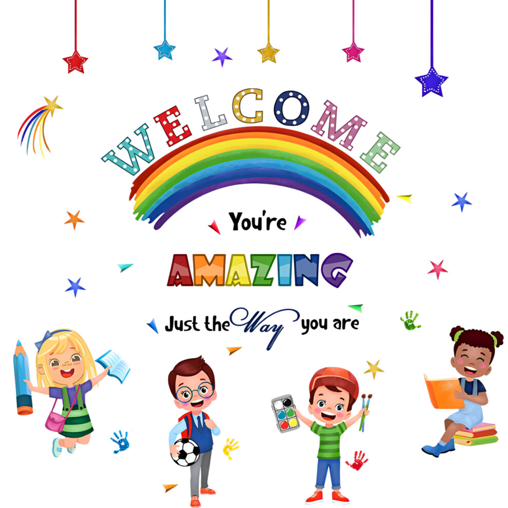Kids Room Wall Stickers Inspirational Quotes, Inspirational Quotes Wall Decals with Playful Characters and Rainbow Elements Easy to Apply Removable Se
