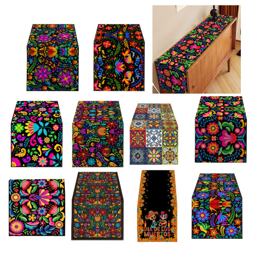 Mexico Linen Table Runner Kitchen Dining Table Decor Colorful-2 2