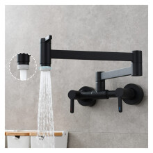 Universal Splash Filter Aerator Foldable Kitchen Faucet Hot/Cold SingleHole Spout WallMount Brushed Gold Tap Black B P