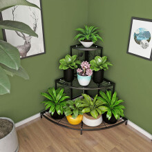Corner Plant Shelf 3Tier Wrought Iron Flower Pot Display Stand Black 60 x 60 x 65 cm
