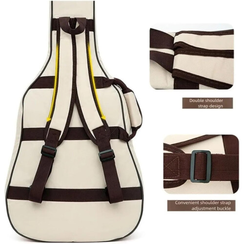 Guitar Bag 41 Inch Beige Waterproof Thick Sponge Padding Backpack With Double Shoulder Straps Side Handle Multi Pocket 2