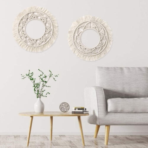 Boho Wall Decor, Chic Macrame Circle Hanging Mirror For A Stylish Home Makeover 2