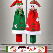 Koelkastgreepbeschermers met kerstsneeuwpopmotief, duurzaam ontwerp, geschikt voor standaard koelkasten en wijnflesstoppers, ideaal kerstcadeau.