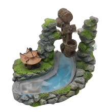 Realistic Resin Dynamic Waterwheel with Pavilions Aquariums