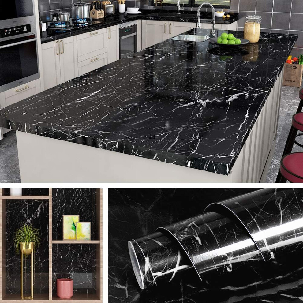 Stylish Black Marble Contact Paper, Peel And Stick For Seamless Kitchen Countertops, Waterproof, Washable, Self Adhesive, Removable Wallpaper, Ideal F 9094122133969