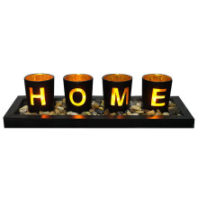 Decorative Candle Holder Set Elegant Glass Tea Light Holders Wooden Tray With Pebbles For Home Table Centerpiece Warm Romantic Ambiance Multipurpose U
