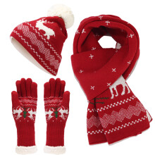 Fashionable Christmas Hat Scarf Gloves Winter-Finger style red
