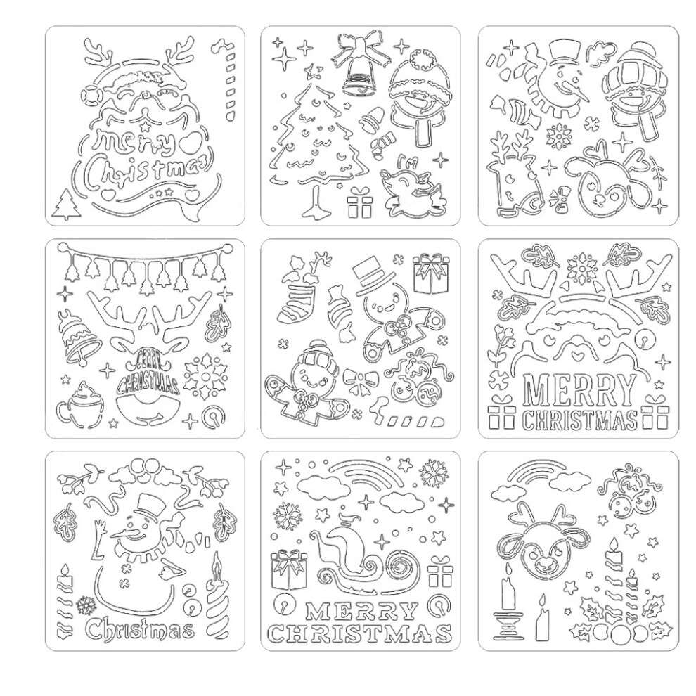 9 Pack Xmas Painting Stencils Reusable Drawing Templates Santa 7754000474905