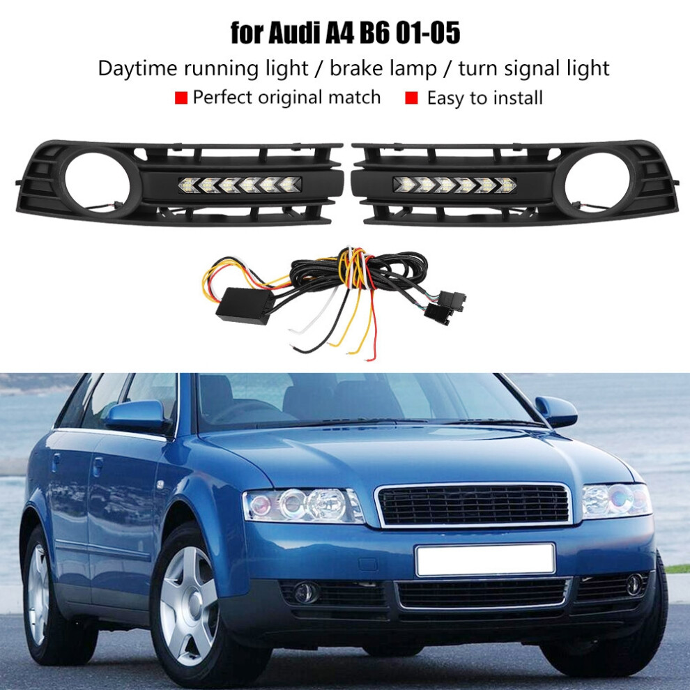 2 Pcs Fog Grilles For Audi A4 B6 2001-2005 With Signal & Drl Black/Light 4671364046513