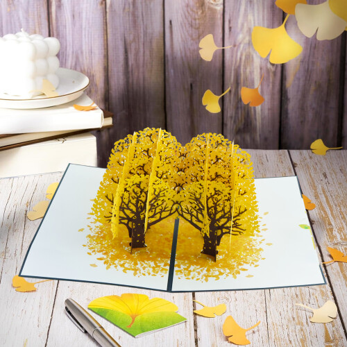 3D Ginkgo Forest Pop-Up Λουλούδια Κάρτα Ευχετήριας Κάρτας Επετείου, Κάρτα Επετείου Γάμου Pop 2