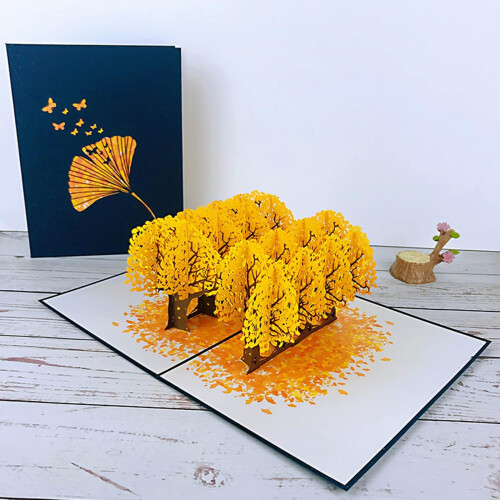 3D Ginkgo Forest Pop-Up Λουλούδια Κάρτα Ευχετήριας Κάρτας Επετείου, Κάρτα Επετείου Γάμου Pop 1